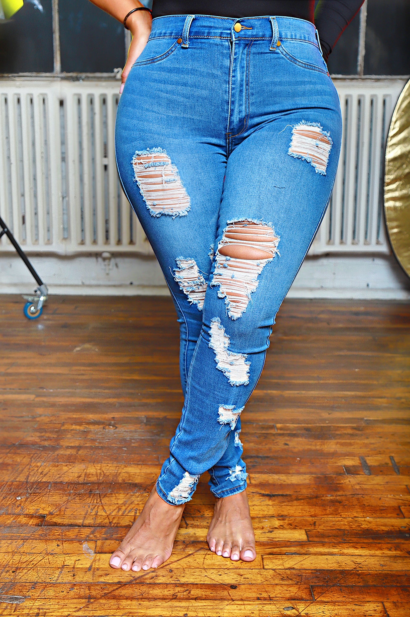 Yes Too Distress| Medium Wash High Waist Jeans