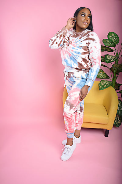 Tye Cutie| Pink/Brown Tye Die Jogger Set