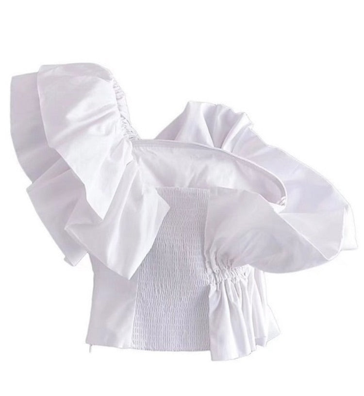 Stay Sweet Ruffle Top| White Ruffle Top
