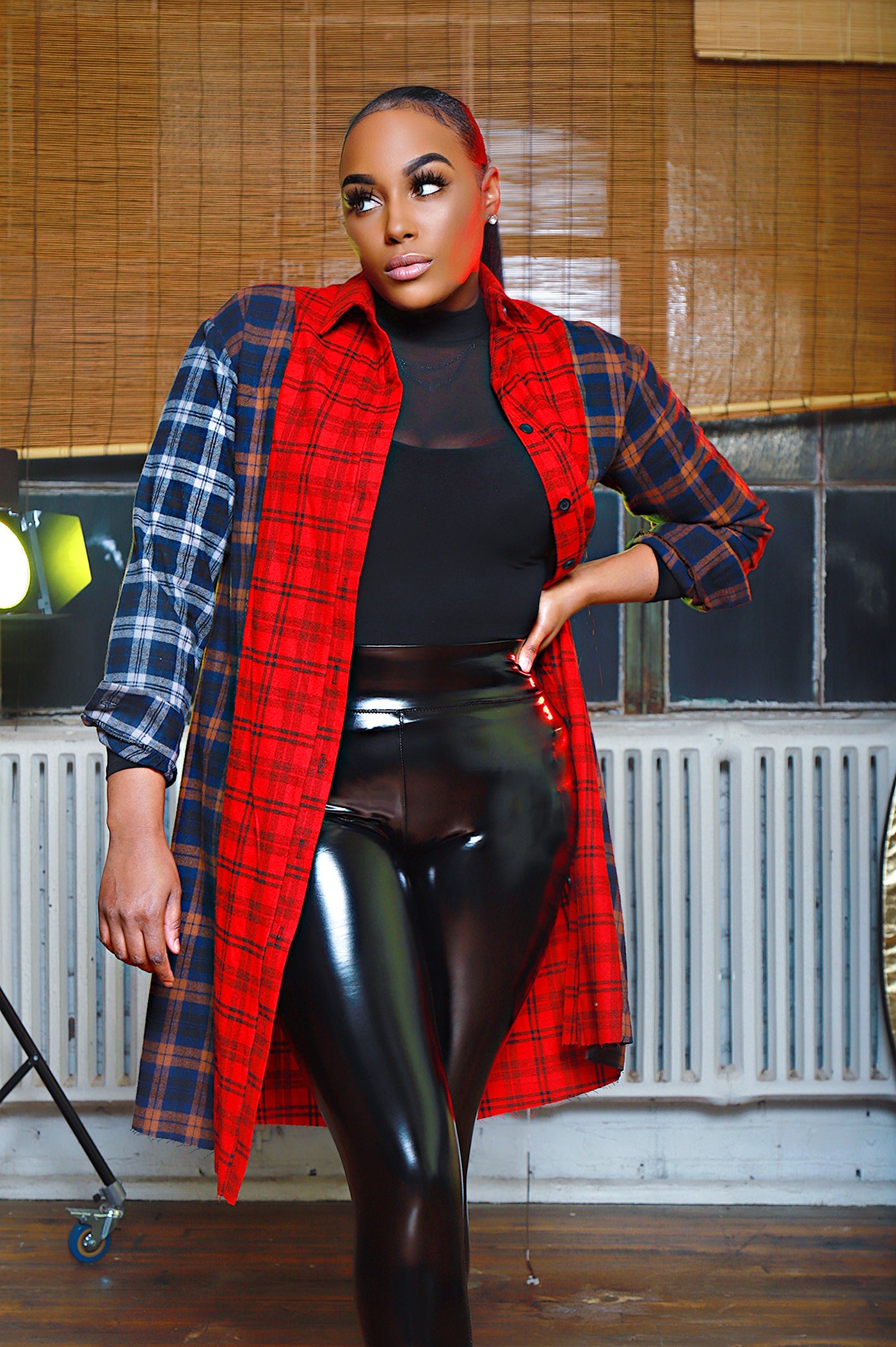 She Got Game|  Red Combo Plaid Shirt Jacket