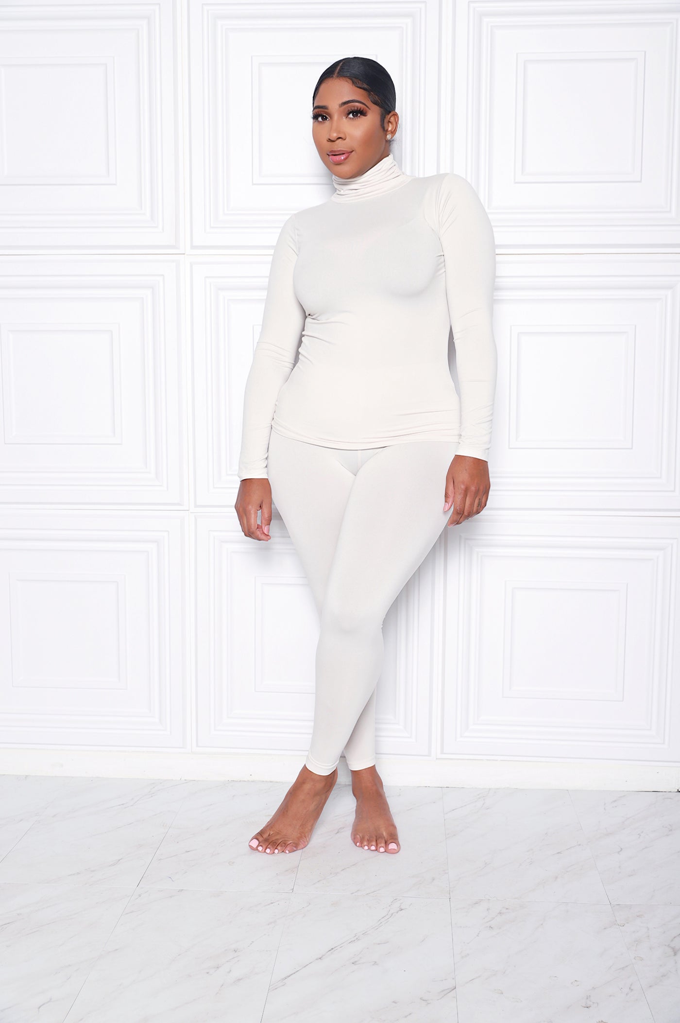 Oh So Basic Set | Sanded Bone  2 piece Turtle Neck Set