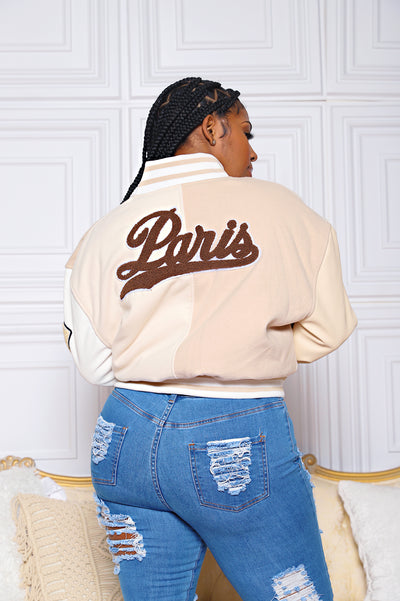 Take Me To Paris| Leather Sleeve Varsity Jacket **Pre-Order Ship 3/27**