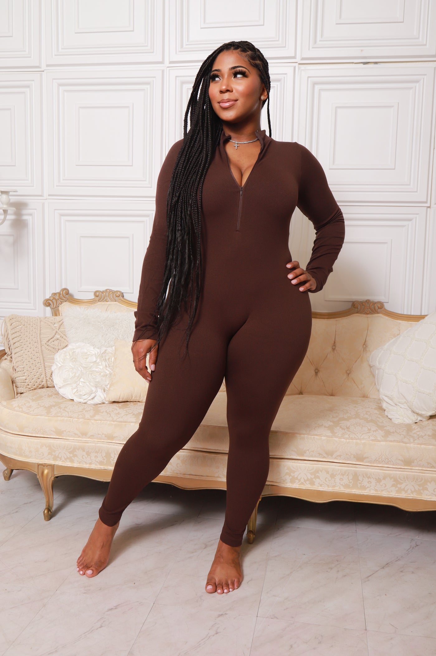 Make It Look Easy| Espresso Zipper Bodysuit