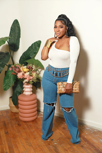 Jada Wide Leg Jeans| Knee Cut Jeans