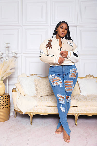 Take Me To Paris| Leather Sleeve Varsity Jacket **Pre-Order Ship 3/27**